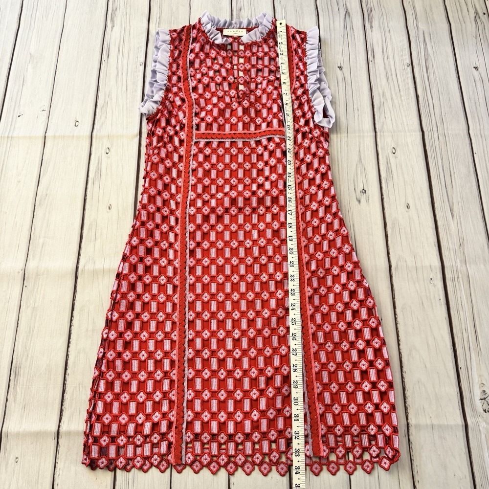 Sandro Paris Textured Lace Split Neck Dress Size 36‎ Small Women's Red - Picture 5 of 14